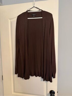 Liz Claiborne Chocolate Brown Open Cardigan with Ribbed Panels